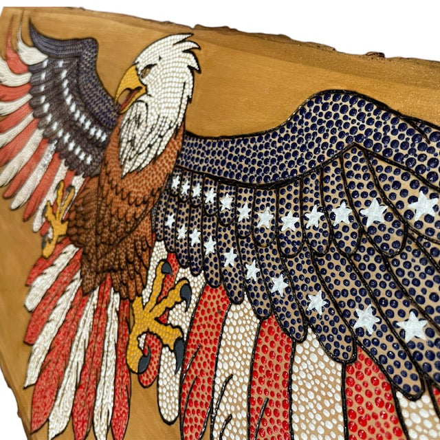 American Bald Eagle USA Flag 36in on Basswood Wall Art Home Office Decor Patriotic Gifts