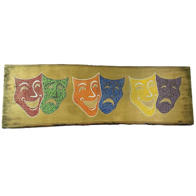 Theatre Drama Masks on 3feet Basswood with Live Edge Wall Art Theatre Drama Lovers