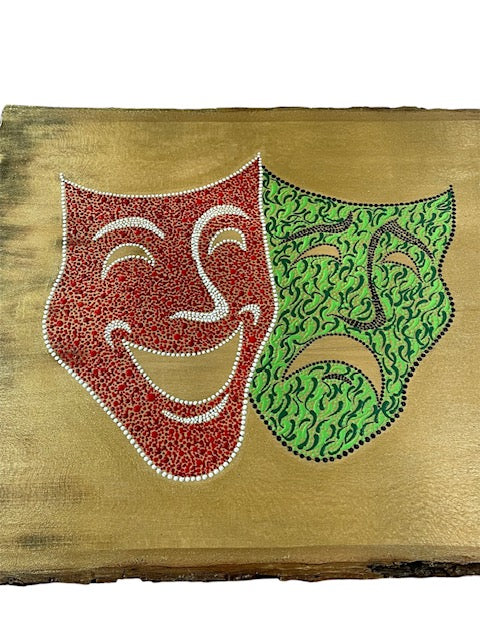 Theatre Drama Masks on 3feet Basswood with Live Edge Wall Art Theatre Drama Lovers