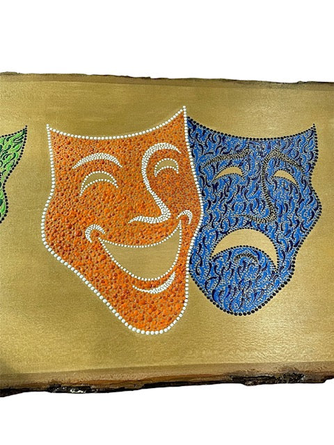 Theatre Drama Masks on 3feet Basswood with Live Edge Wall Art Theatre Drama Lovers