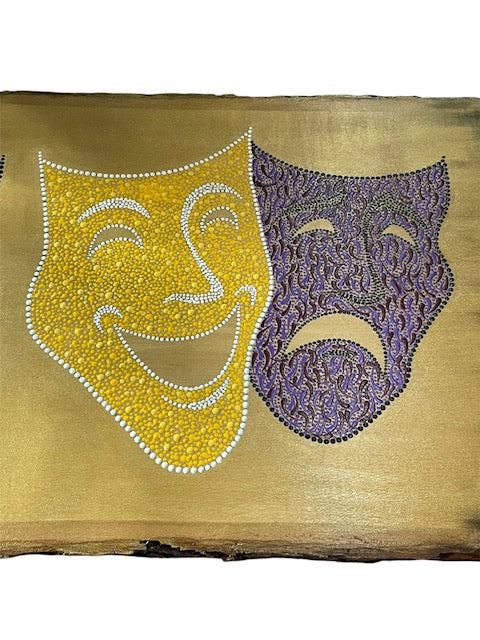 Theatre Drama Masks on 3feet Basswood with Live Edge Wall Art Theatre Drama Lovers