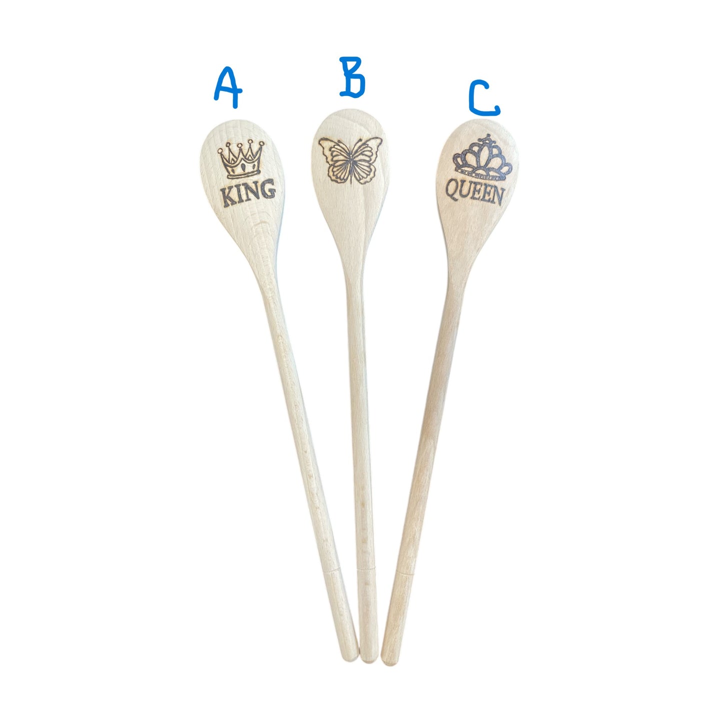 Beechwood 14" Cooking Spoons Wood Burned Design Work