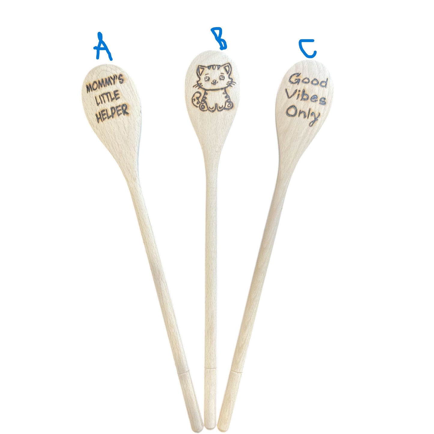 Beechwood 14" Cooking Spoons Handmade Wood Burned Designs