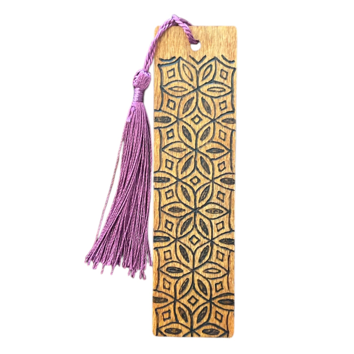 Handcrafted Bookmarks Wood Burned Words Feather Floral Design with Tassels