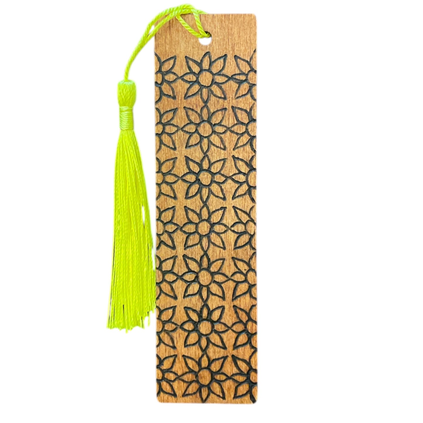 Handcrafted Bookmarks Wood Burned Words Feather Floral Design with Tassels