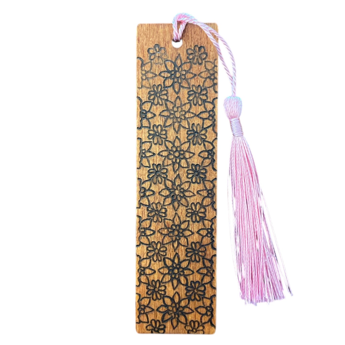 Handcrafted Bookmarks Wood Burned Words Feather Floral Design with Tassels