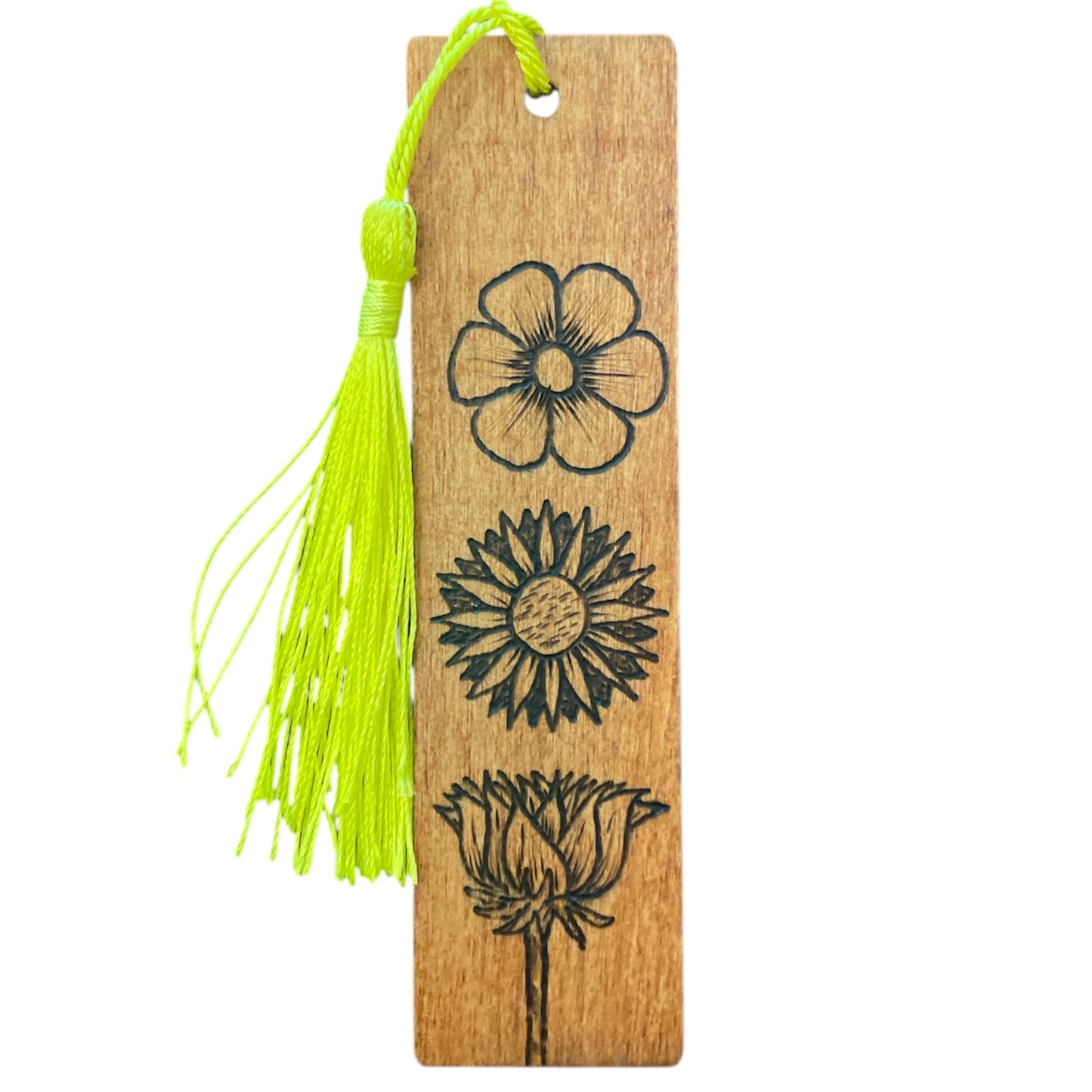 Handcrafted Bookmarks Wood Burned Designs with Tassels