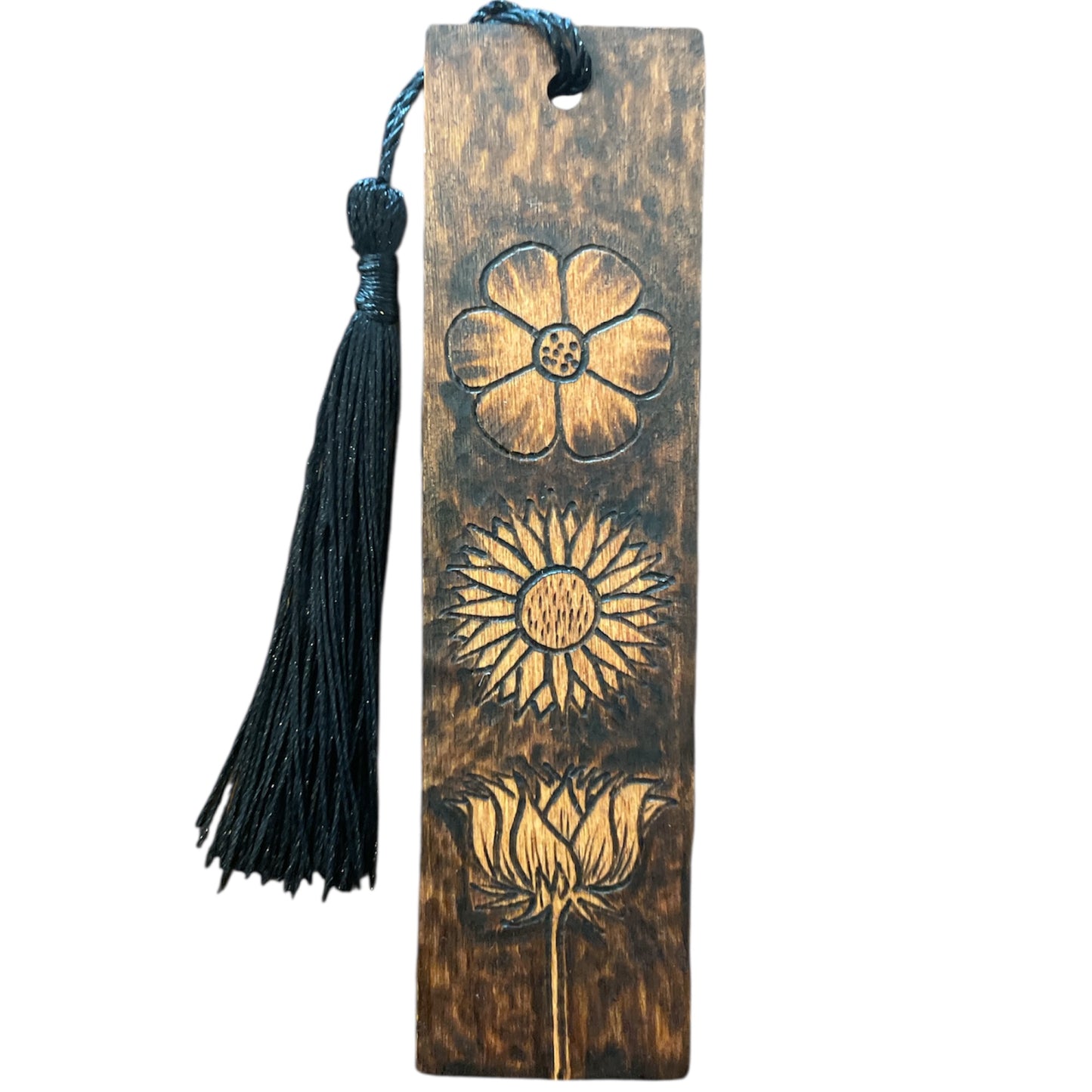 Handcrafted Bookmarks Wood Burned Designs with Tassels