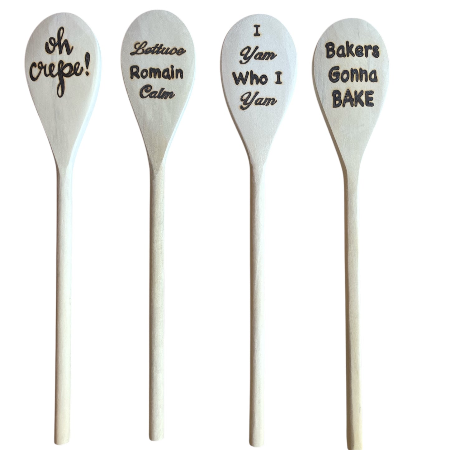 Rubberwood 14" Cooking Spoons with Custom Designs Wood Burned Eco-friendly