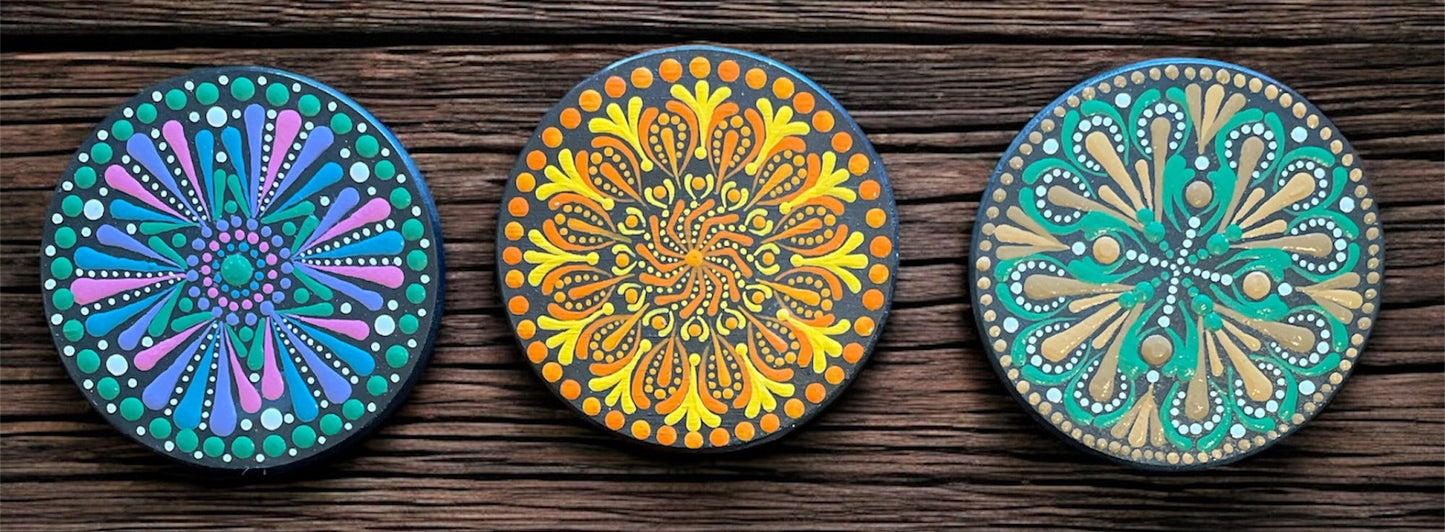 Drink Coasters Hand Painted with Dot Art Mandala Designs Centerpiece Decor