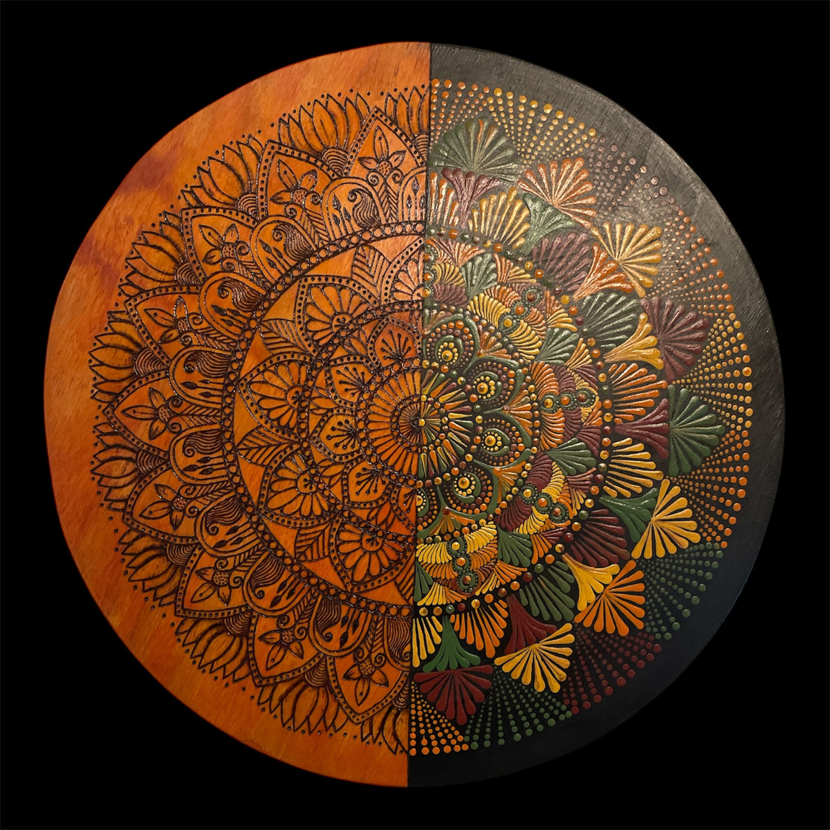 Mandala con espejos Arte de puntos con tonos de azul, dorado, rojo, blanco, decoración de pared hecha a mano para el hogar y la oficina