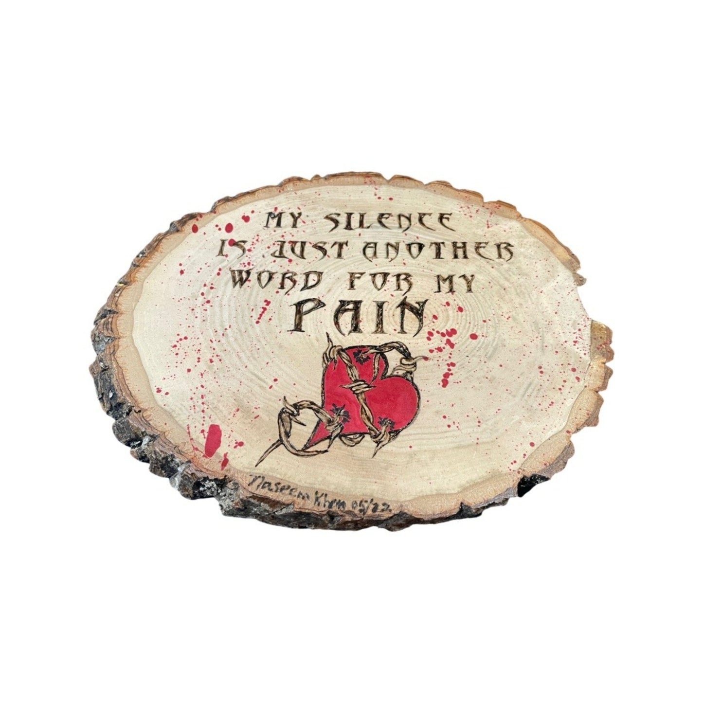 Commissioned Quote on a Basswood with Live Edge Wood Burned and Painted by Hand