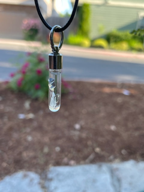 Blue Rose Necklace or Keychain Writing on Rice Handmade Unique Jewelry