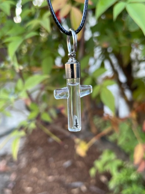Christian Cross Necklace or Keychain Writing on Rice Handmade Unique Jewelry