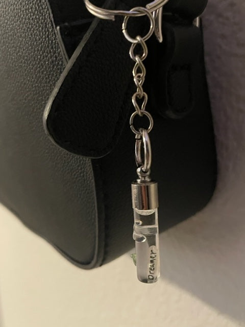 Clear Rose Necklace or Keychain Writing on Rice Handmade Jewelry