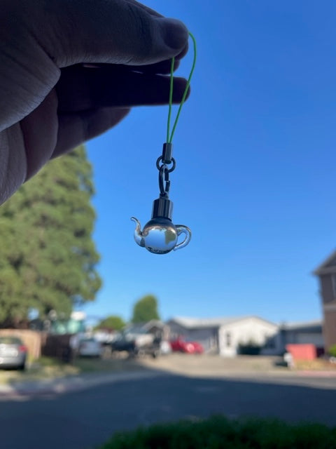 Tea Pot Tea Kettle Necklace or Keychain Writing on Rice Handmade Jewelry