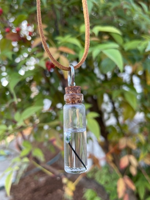 Cork Top Glass Necklace or Keychain Writing on Rice Handmade Unique Jewelry