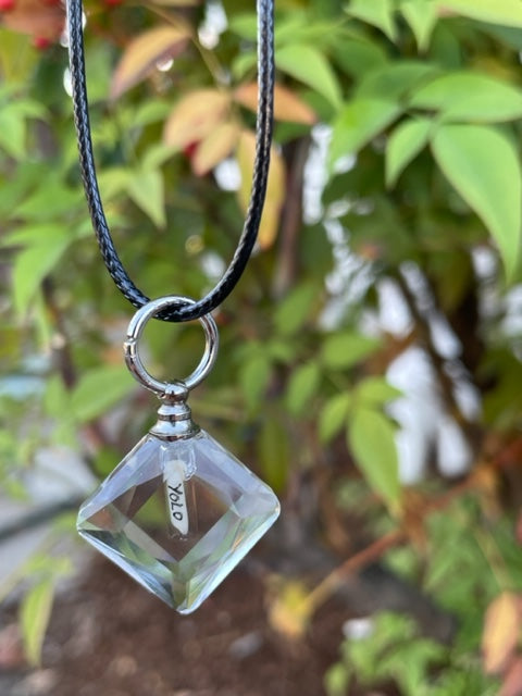 Diamond Shape Necklace or Keychain Writing on Rice Handmade Unique Jewelry