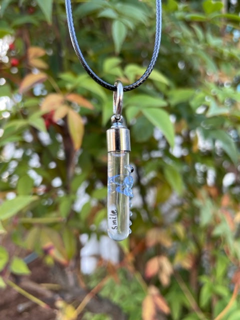 Dragonfly Necklace or Keychain Blue Color Writing on Rice Handmade Jewelry