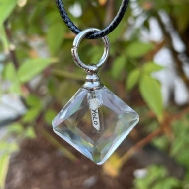 Diamond Shape Necklace or Keychain Writing on Rice Handmade Unique Jewelry