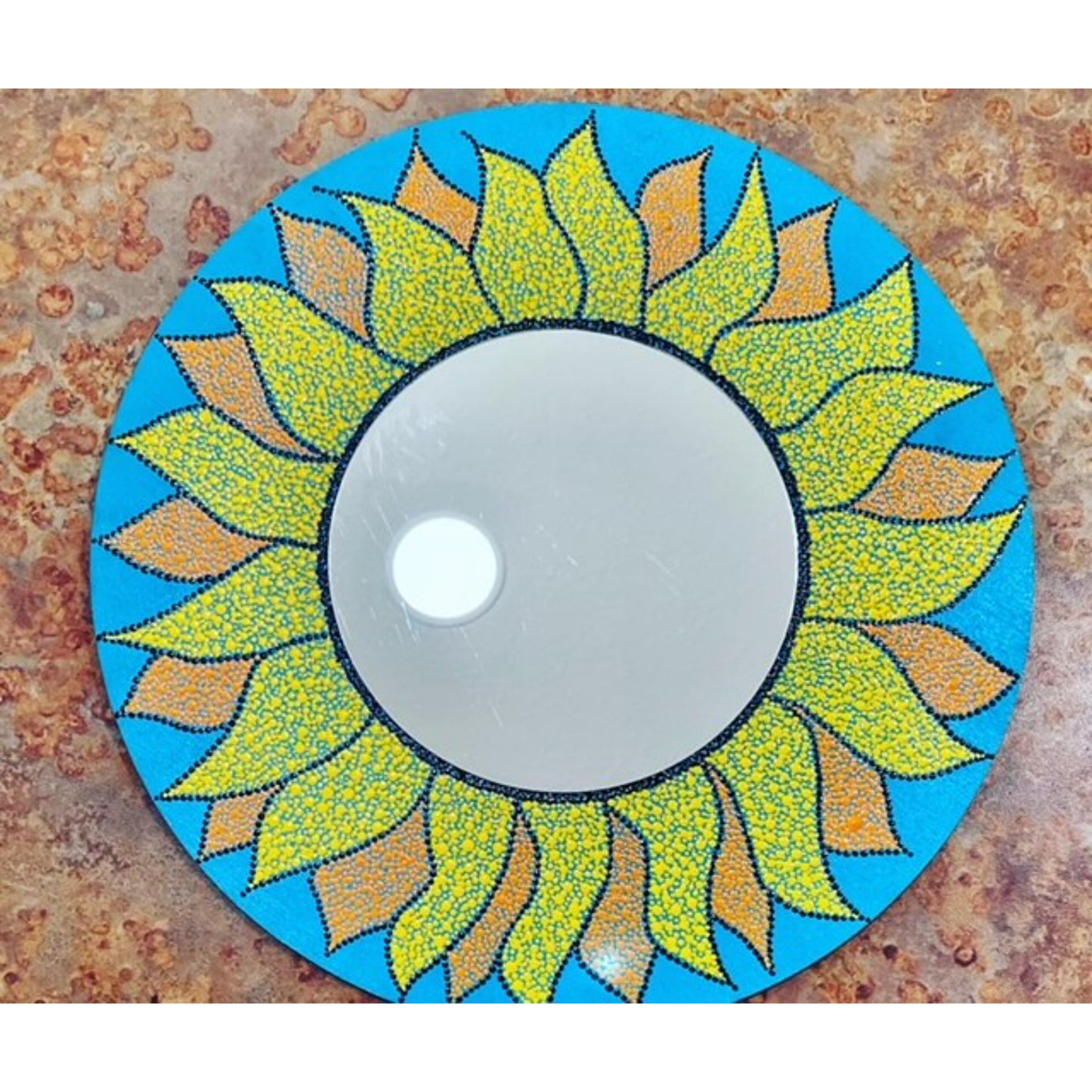 Sunflower Decorative Wall Mirror Dot Art Handmade