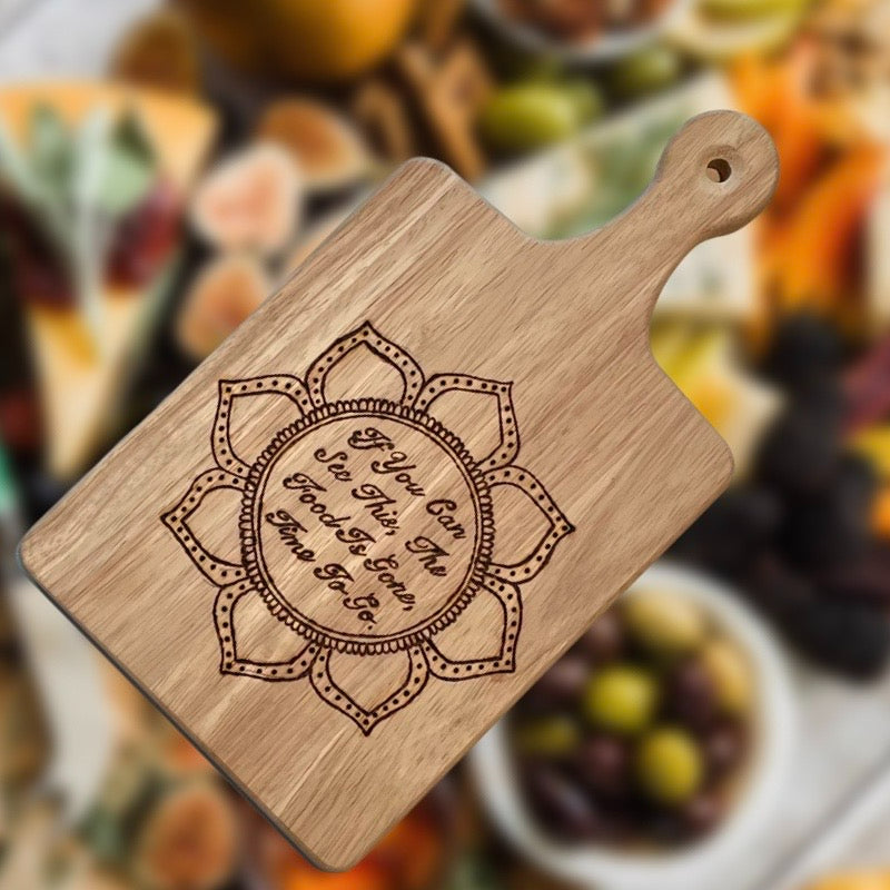 Cutting Board with Wood Burned Mandala Artwork Funny Quote 13.5in by 7.5in by 0.75in