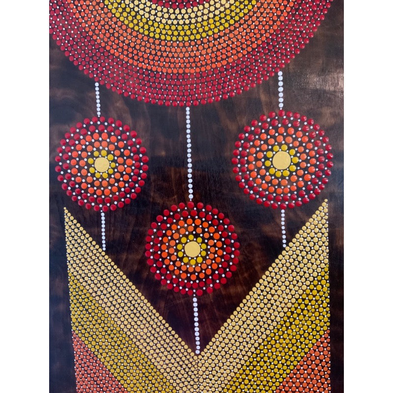 Dream Catcher Sunset Inspired Wood Burned with Dot Art Acrylic Paint on Plywood
