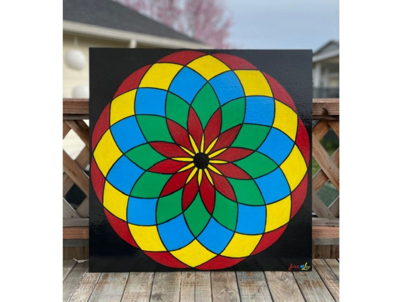 Optical Illusion Mandala on Birch Plywood Wood Burned Wall Art - East West Art Creations