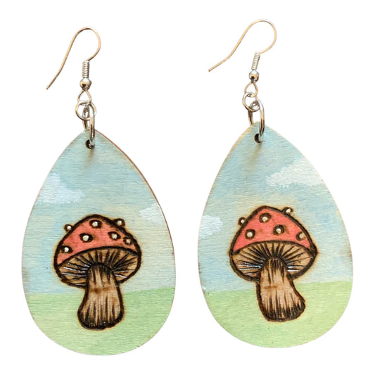 Mushroom Earrings Lightweight Teardrop Style