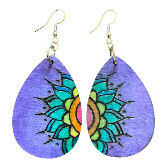 Floral Mandala Earrings Lightweight Teardrop Style
