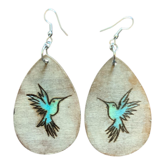 Humming Bird Earrings Lightweight Teardrop Style