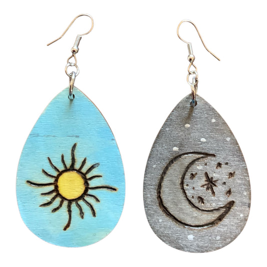 Sun and Moon Earrings Lightweight Teardrop Style