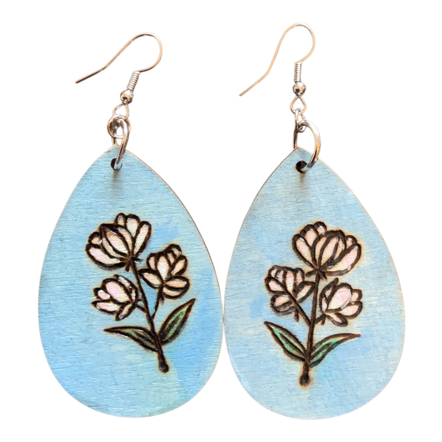 White Floral Earrings Lightweight Teardrop Style