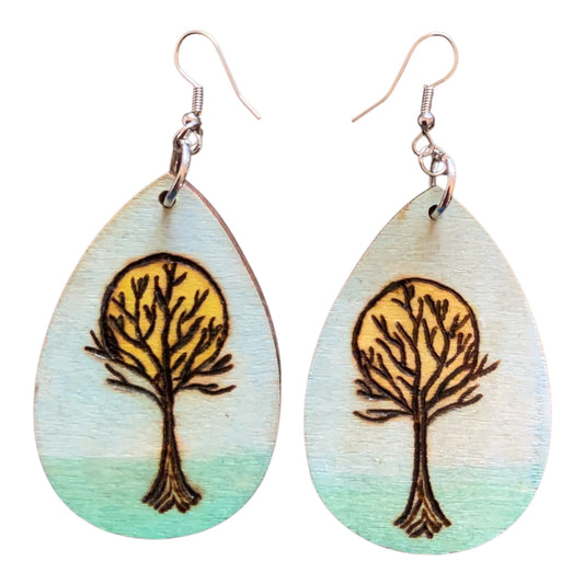Tree of Life and Sun Earrings Lightweight Teardrop Style