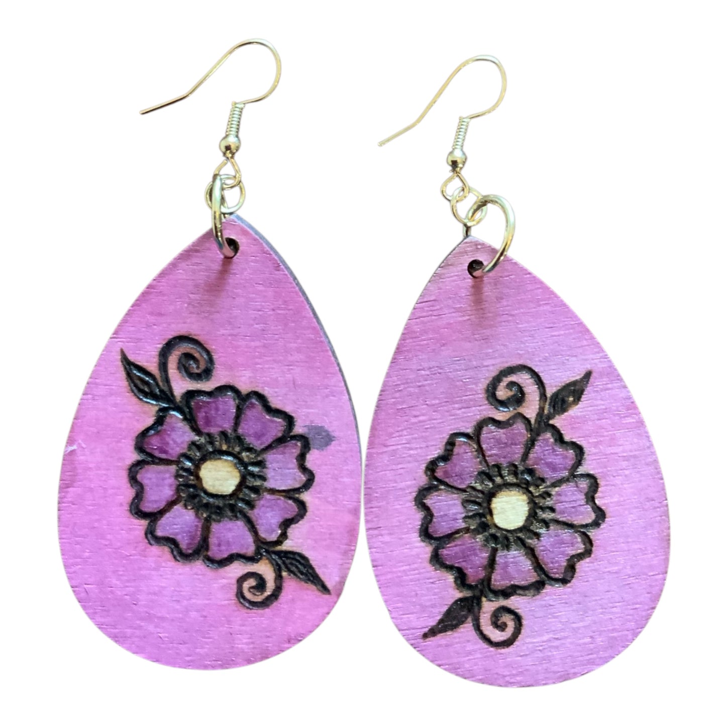Purple Flower Earrings Lightweight Teardrop Style
