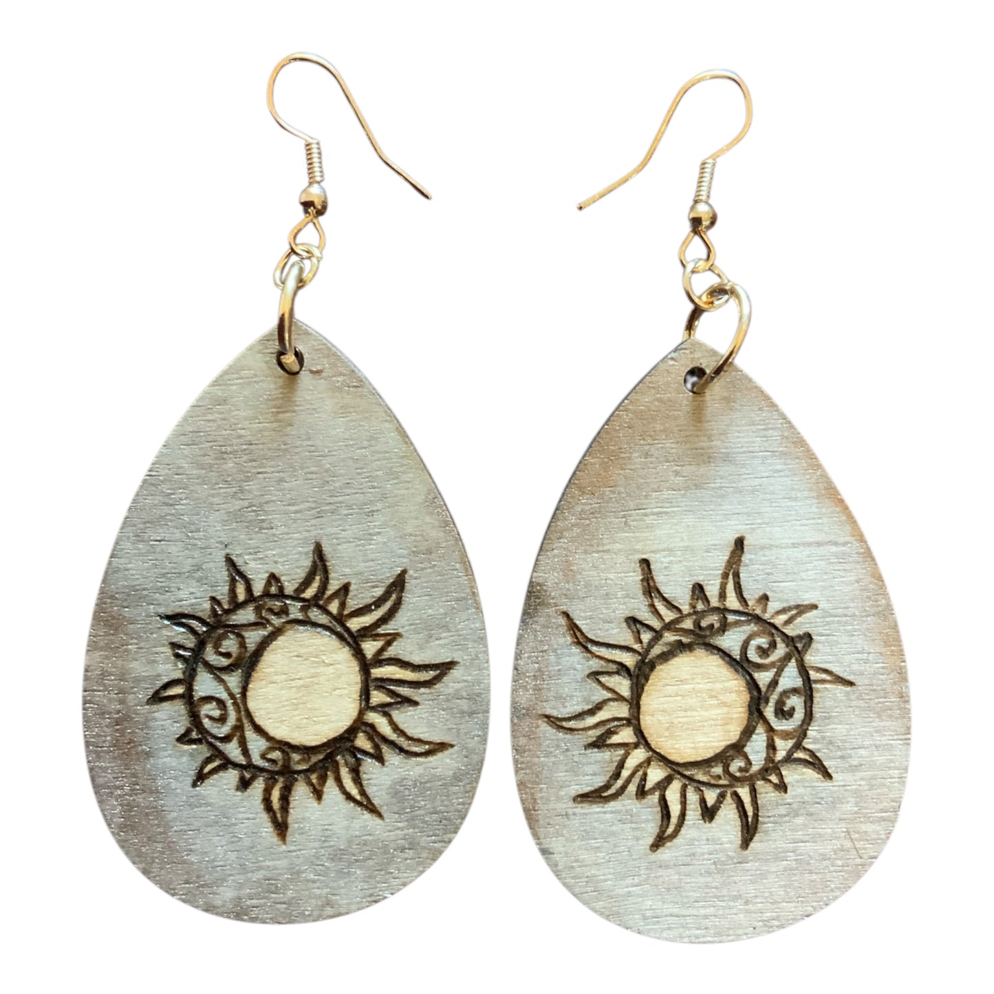 Pendientes de flores azules rosas hechos a mano madera quemada y pintada moda lágrima ligera