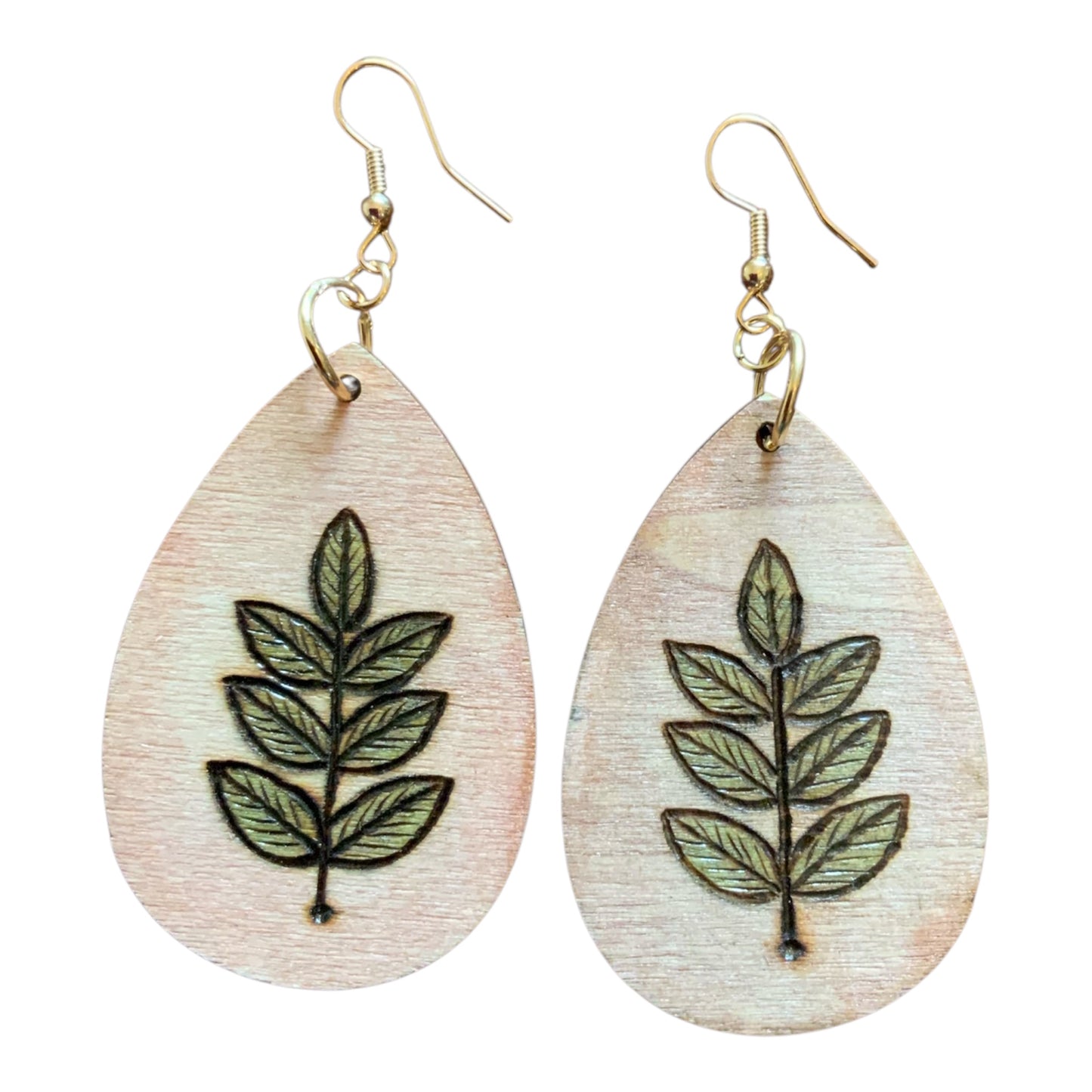 Pendientes de flores azules rosas hechos a mano madera quemada y pintada moda lágrima ligera