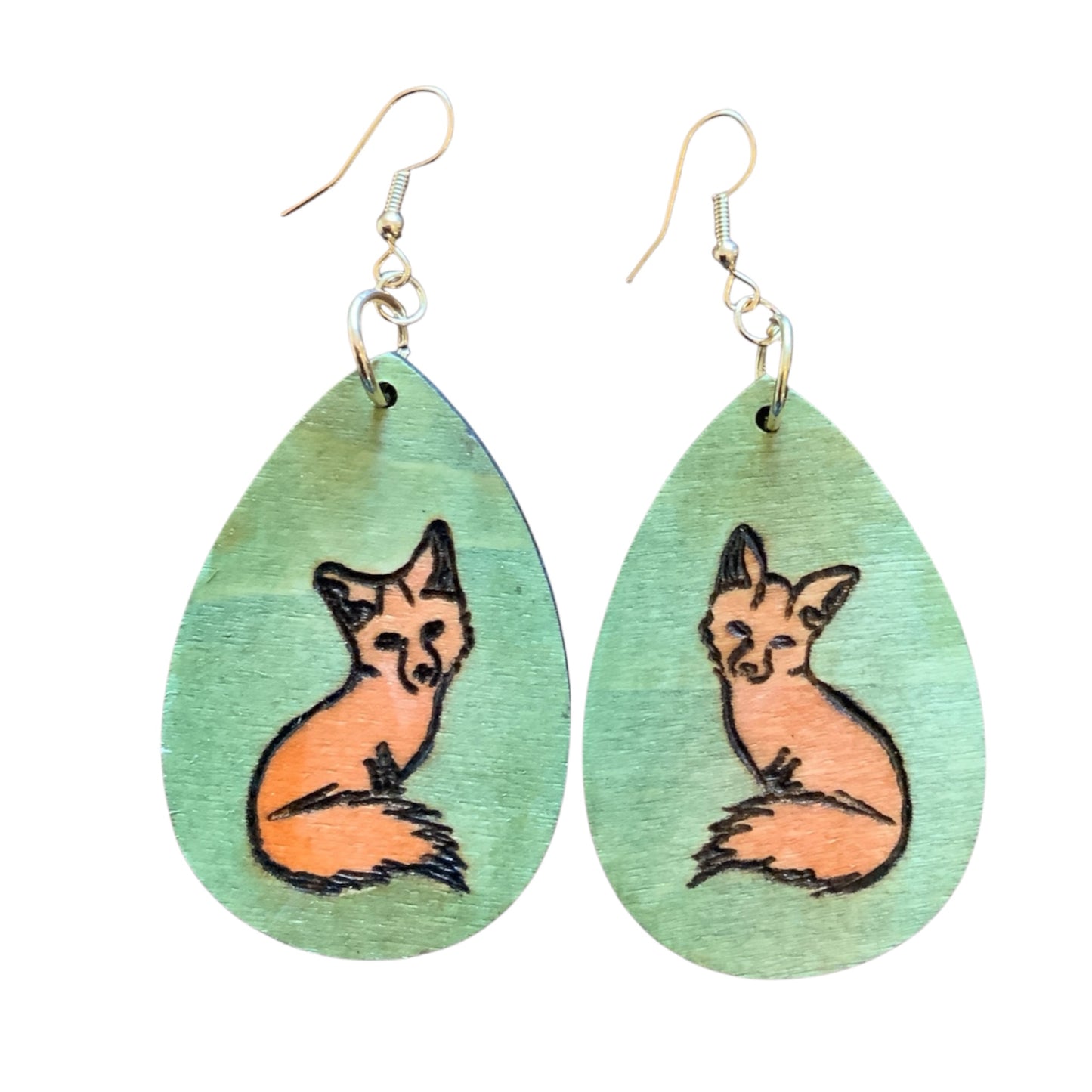 Pendientes de flores azules rosas hechos a mano madera quemada y pintada moda lágrima ligera