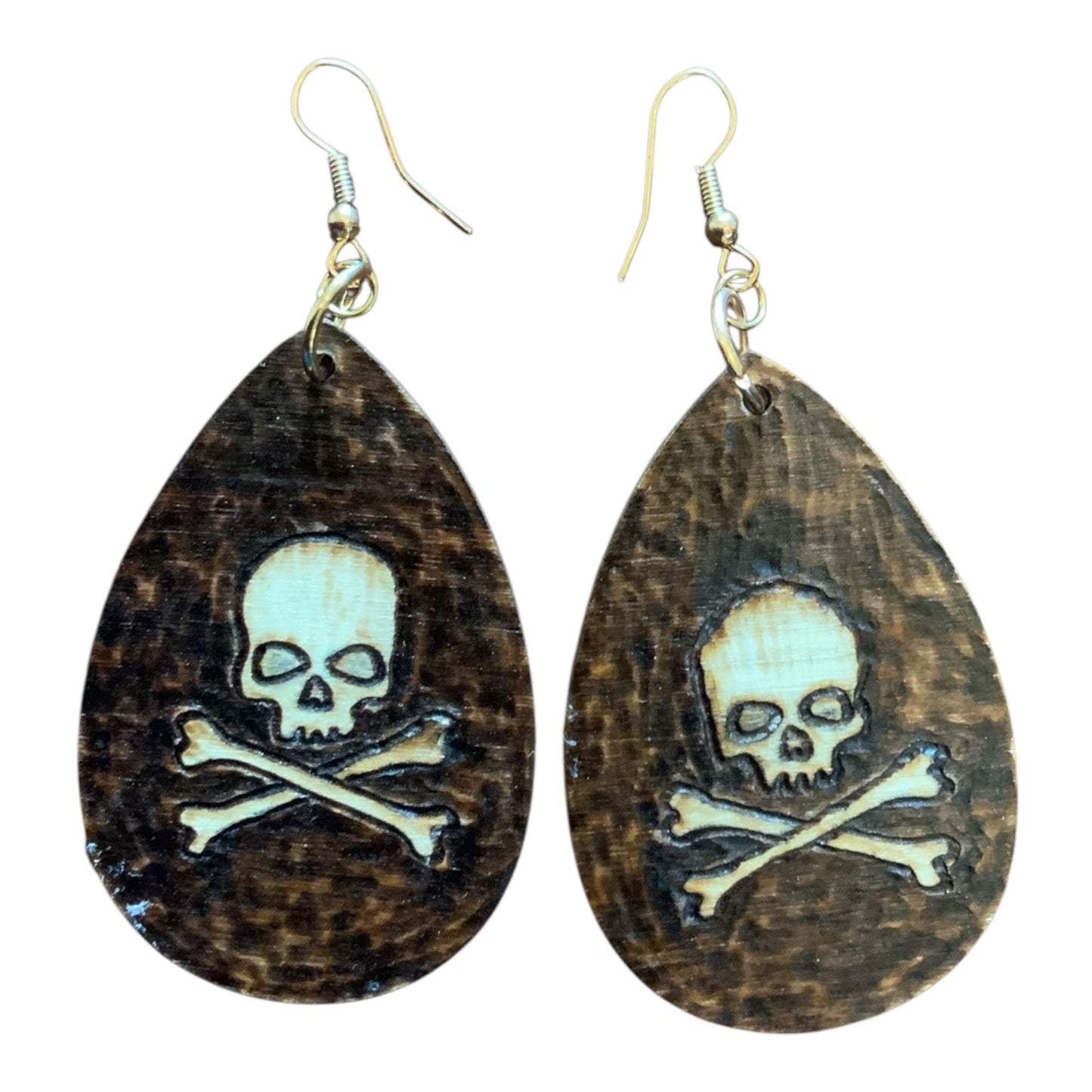 Pendientes de flores azules rosas hechos a mano madera quemada y pintada moda lágrima ligera