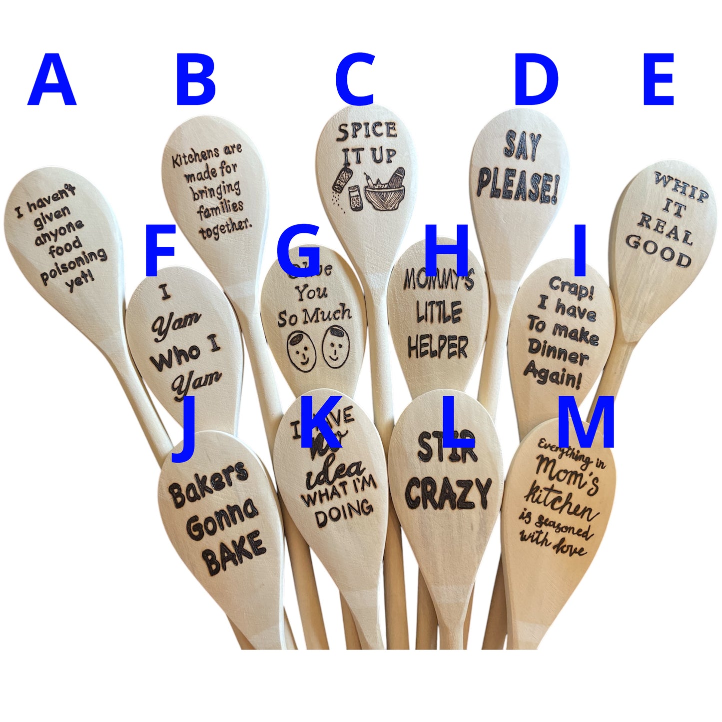 Wooden Cooking Spoons| Rubberwood 14"| Eco-friendly| Humor Quotes| Housewarming Gifts
