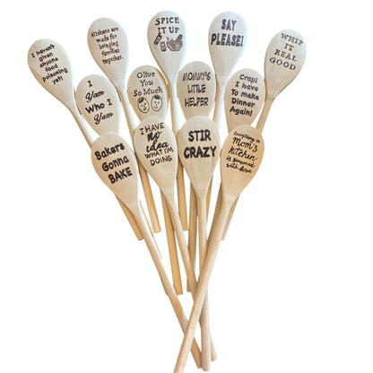 Wooden Cooking Spoons| Rubberwood 14"| Eco-friendly| Humor Quotes| Housewarming Gifts