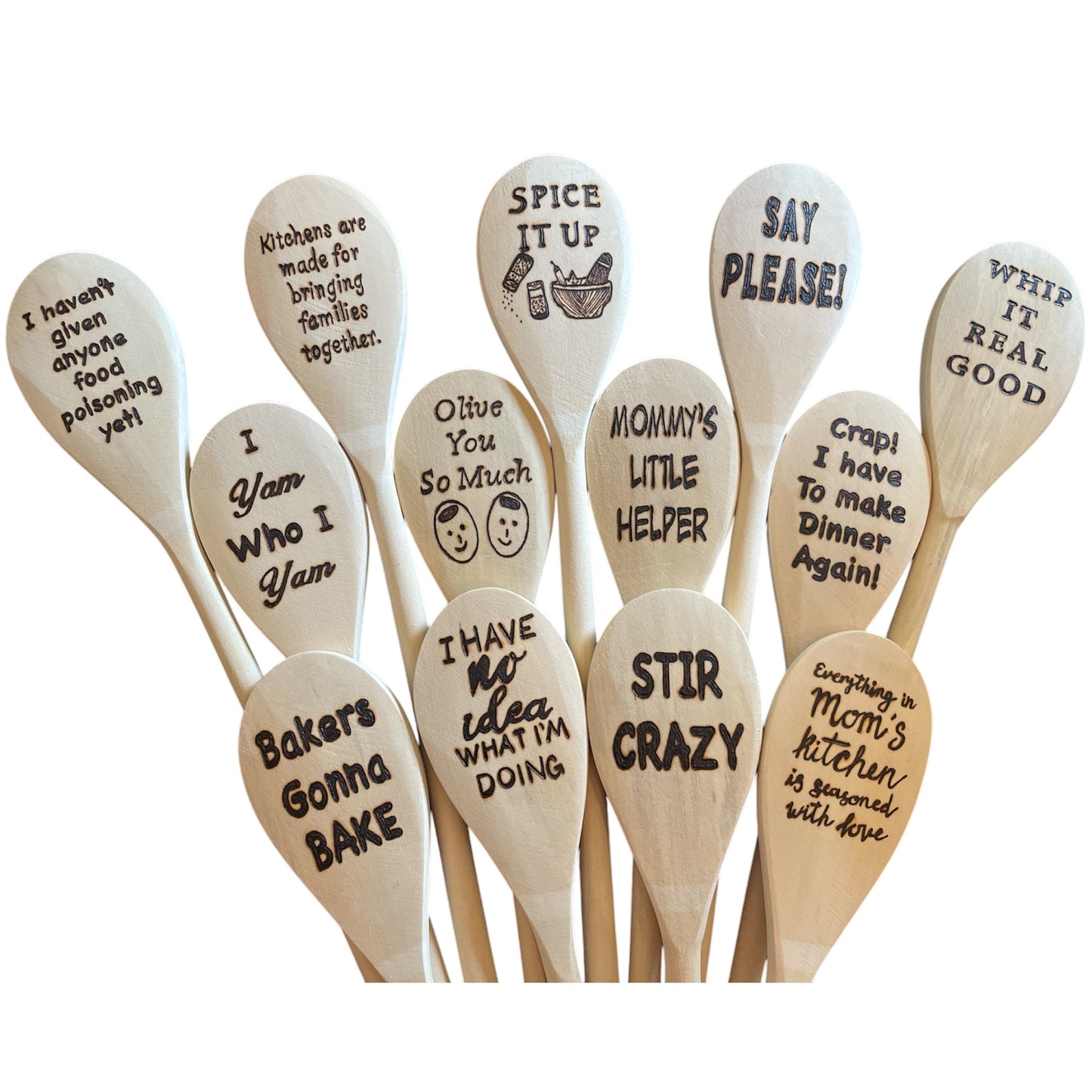 Wooden Cooking Spoons| Rubberwood 14"| Eco-friendly| Humor Quotes| Housewarming Gifts