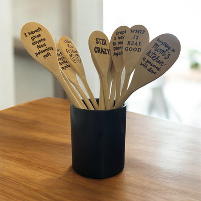Wooden Cooking Spoons| Rubberwood 14"| Eco-friendly| Humor Quotes| Housewarming Gifts