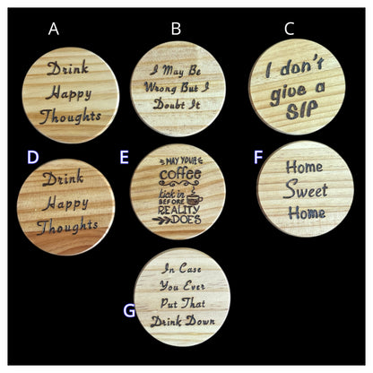 Wooden Coasters Wood Burned and Painted by hand with Quotes and Designs