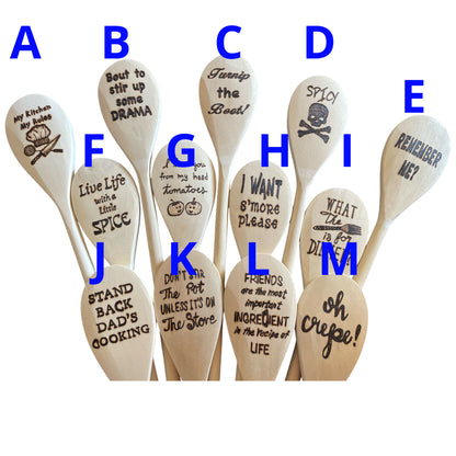 Wooden Cooking Spoons| Rubberwood 14"| Eco-friendly| Quotes| Wood Burned Designs