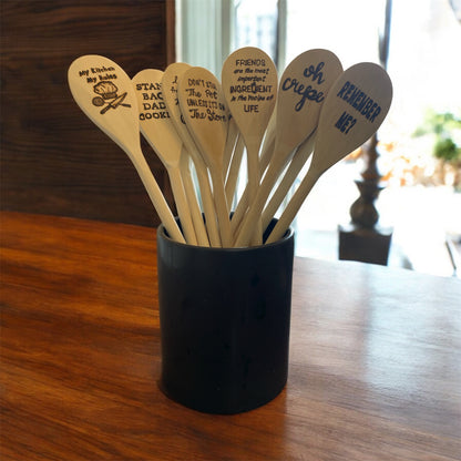Wooden Cooking Spoons| Rubberwood 14"| Eco-friendly| Quotes| Wood Burned Designs