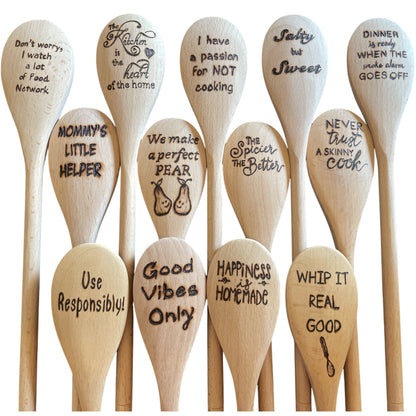 Cooking Spoons| Beechwood 14"| Eco-friendly| Quotes| Wood Burned