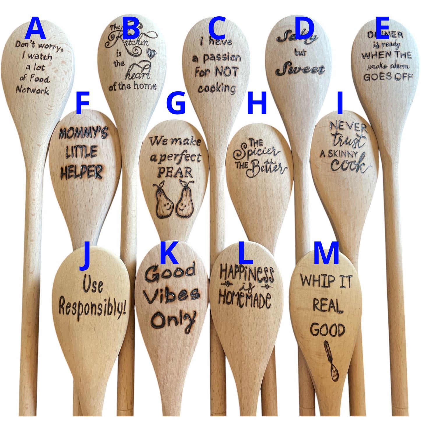 Cooking Spoons| Beechwood 14"| Eco-friendly| Quotes| Wood Burned
