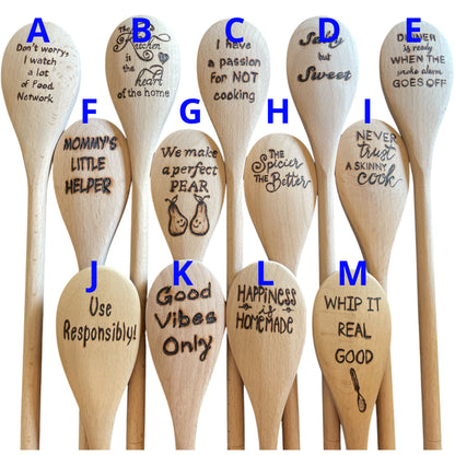 Cooking Spoons| Beechwood 14"| Eco-friendly| Quotes| Wood Burned