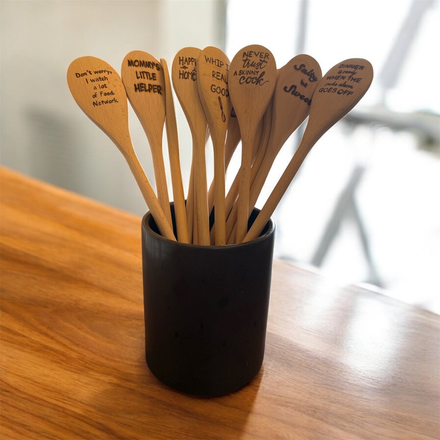 Cooking Spoons| Beechwood 14"| Eco-friendly| Quotes| Wood Burned